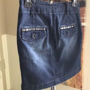 Denim mini with leather accents